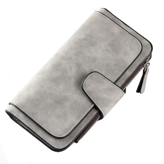 Oimcto Wallet Gray,Fashion Women Wallet Leather Clutch Card Holder Purse Lady Long Handbag Multi Card Buckle Wallet Organizer,Large Capacity Ladies Travel Purse Wristlet
