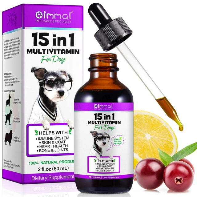 Oimmal 15 in 1 Multivitamin for Dogs, Liquid Vitamin Dietary Supplements for All Breeds Dogs