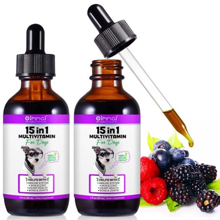 Oimmal 15 in 1 Multivitamin for Dogs, Liquid Vitamin Dietary Supplements for All Breeds Dogs with Glucosamine Help with Boost Resistance, Immune System Support (2 fl oz / 60 mL) - 2Pack