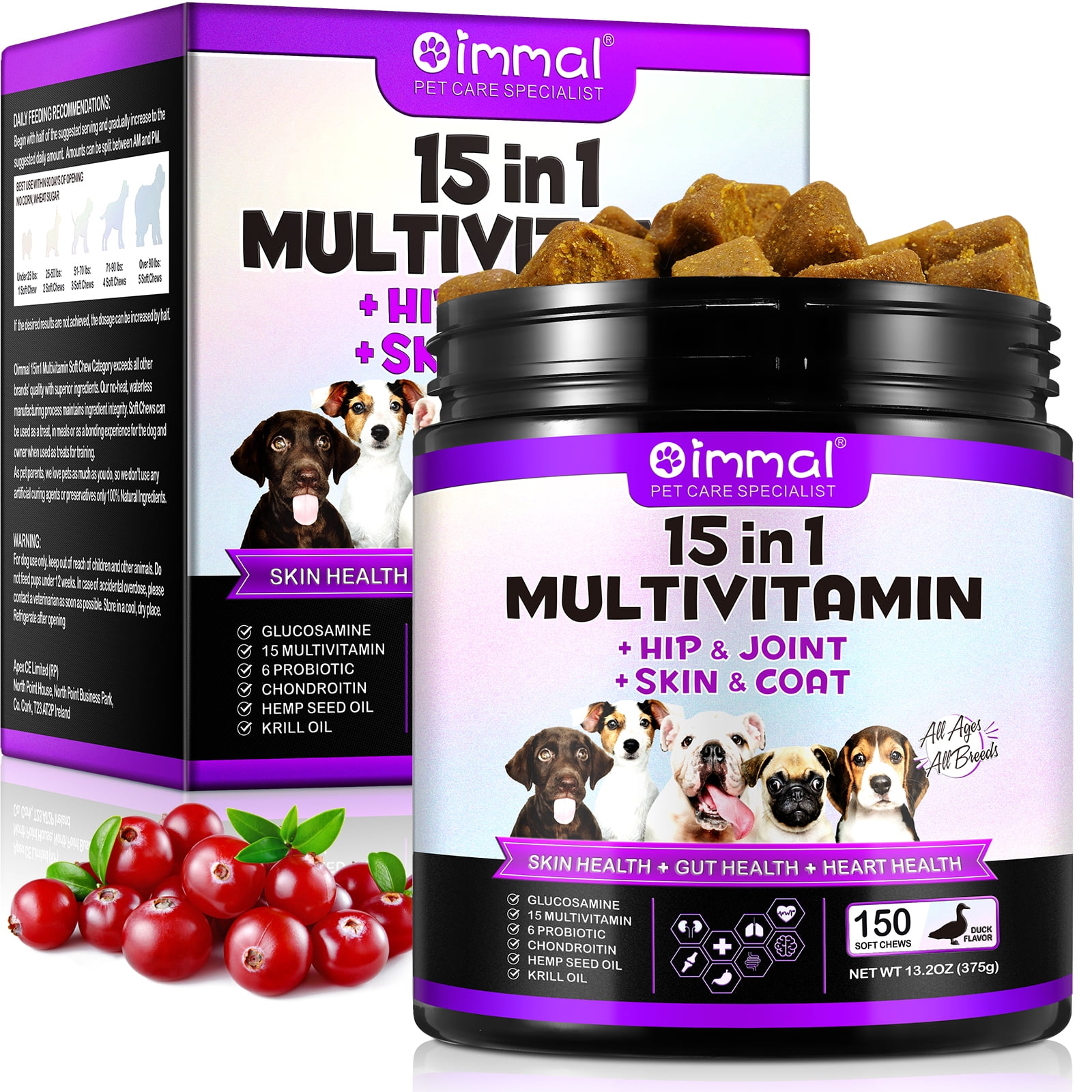 Oimmal 15in1 Dog Multivitamin Chews with Glucosamine & Probiotics