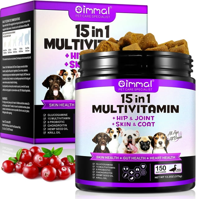 Oimmal 15in1 Dog Multivitamin Chews with Glucosamine & Probiotics