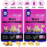 Oimmal 15-in-1 Multivitamin Cat Chews - Chicken Flavor Soft & Crunchy Bites with Prebiotics, Taurine, Vitamins for Immune, Digestive, Skin & Coat Health - 2Pack