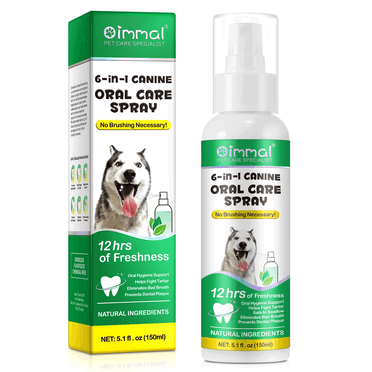 Oimmal 6-In-1 Canine Oral Care Spray, Dog Breath Freshener Spray, Teeth Cleaning Spray for Dogs with Natural Ingredients, 5.1 Fl Oz