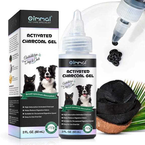 Oimmal Activated Charcoal Gel for Dogs & Cats, 2 fl oz (60 ml), High-Adsorption Formula with Kaolin & Pectin, Helps Reduce Digestive Odors & Supports Relief from Occasional Upset
