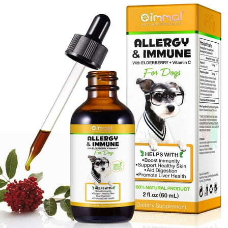 Oimmal Allergy & Immune Drops for Dog Liquid Dietary Supplement with Elderberry + Vitamin C, Help Dog with Boost Immunity, Promote Liver Health(2 fl oz / 60 mL) - 1Pack