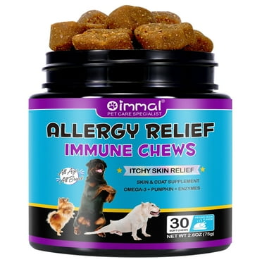 Oimmal Allergy Relief for Dogs, Itchy Skin Relief, skin and hair supplements, Omega-3, Pumpkin Enzyme - 30 Soft Chews - Duck Flavor