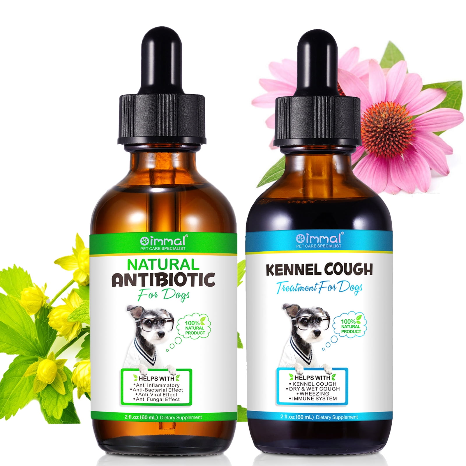 Oimmal Antibiotics for Dogs Dog Antibiotics Cough Supplements Set Bacon Flavor Natural Ingredients Anti inflammatory Walmart