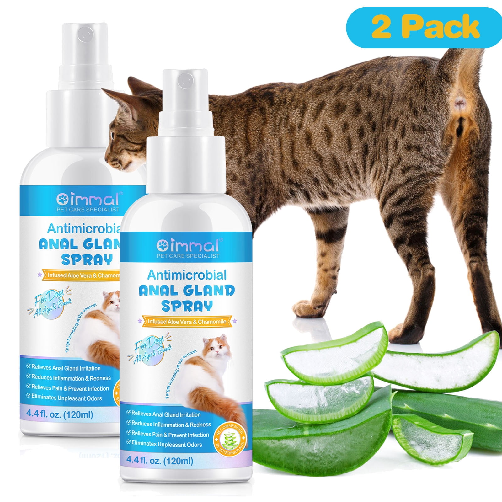 Oimmal Antimicrobial Anal Gland Spray for Cat, Anal Gland Support for Cats, Relieves Anal Gland Irritations and Soothes Itching - 8.8 Fl Oz