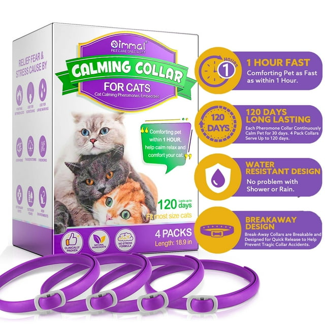 Oimmal Cat Calming Collar, Pheromones, Anxiety Relief, Up to 18.9inch, 4 Pack