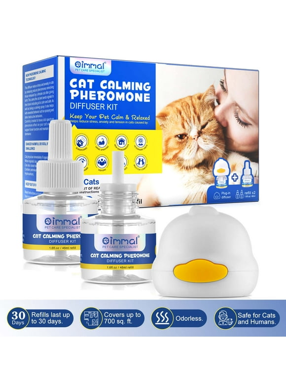 Oimmal Cat Calming Diffuser Kit (with 2 Refills),Plug-in Pheromone Calming Diffuser for Cats and Kitten,Ensures Your Cats Feel Safe and Relaxed At Home/in New Environment,60 Days Supply