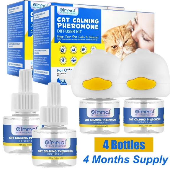 Oimmal Cat Calming Diffuser Kit (with 4 Refills),Plug-in Pheromone Calming Diffuser for Cats and Kitten,Ensures Your Cats Feel Safe and Relaxed At Home/in New Environment,120 Days Supply
