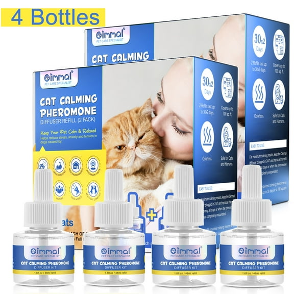 Oimmal Cat Calming Diffuser Refill (No Plug), Pheromone Calming Diffuser for Cats and Kitten,Ensures Your Cat Feel Safe and Relaxed At Home/in New Environment,60 Days Supply 4 Refills