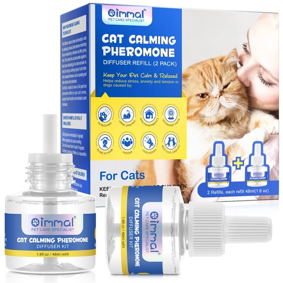 Oimmal Cat Calming Pheromone Diffuser Refill (No Plug), Pheromone Calming Diffuser for Cat Anxiety Relief, Spraying & Scratching - 60 Days Supply 2 Refills
