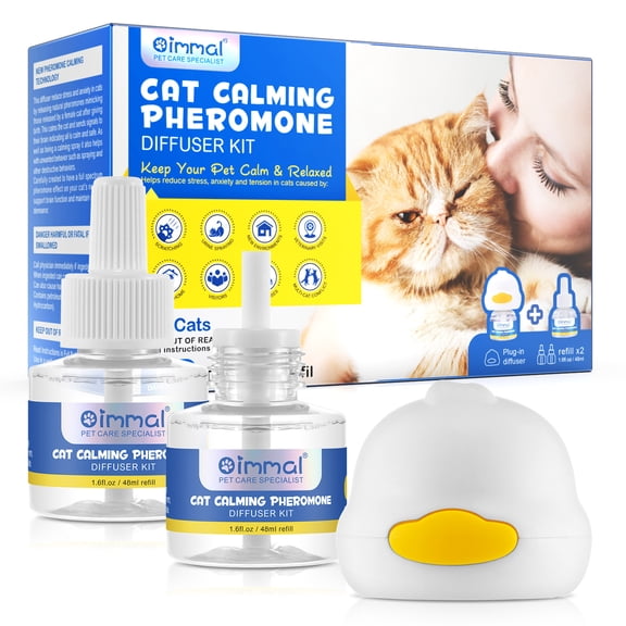 Oimmal Cat Calming Pheromone Plug Diffuser - 60 Days Supply Kit (48 ml) for Cat Anxiety Relief, Spraying & Scratching, Calming Diffuser Refill for Cat and Kitten - with 2 Refills
