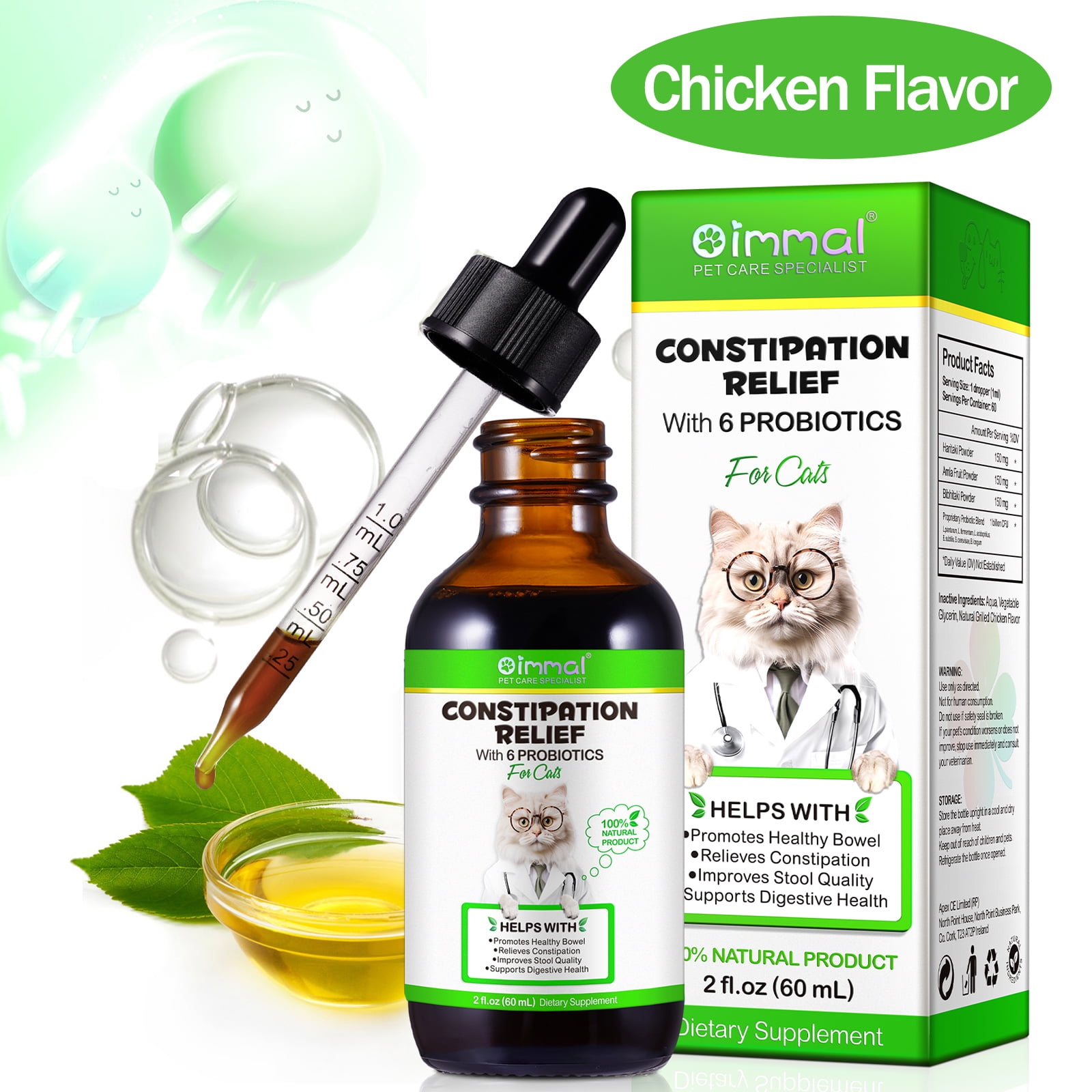 Oimmal Cat Constipation Relief, Natural Health Supplements with 6