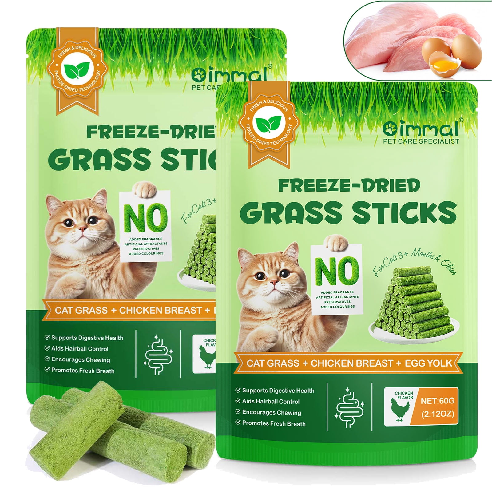 Oimmal, Cat Grass Teething Stick, 2pc, Natural Molar Rod for Hairballs ...
