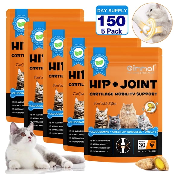Oimmal Cat Joint Treats, Joint Health Supplement for Cats & Kittens - Hip & Joint Support with Glucosamine, Boswellia Serrata Extract, Green Lipped Mussel, 150days Supply Soft Chews