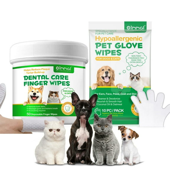 Oimmal Cleaning Wipes for Cats and Dogs, 10P Pet Bathing Wipes | Pets Teeth Cleaning Wipes | Bathing & Teeth Cleaning Wipes Set for Dogs & Cats - Hypoallergenic Pet Grooming