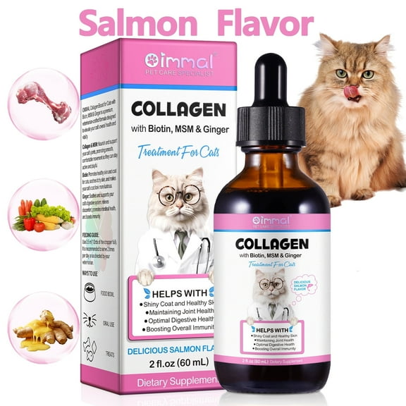 Oimmal Collagen Drops for Cats - 2 fl oz | Salmon Flavor - Support for Cats Joints, Skin, Digestive & Immune System, Liquid Collagen Supplement for Cat
