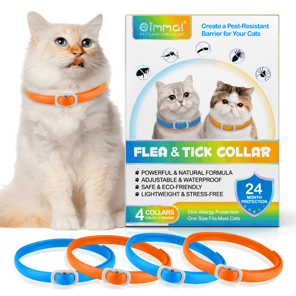 Oimmal Collar for Cats,6-Month Waterproof Protection, Adjustable & Safe - Blue & Orange