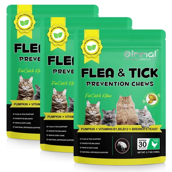 Oimmal Daily Digestive Balance Chews for Cats, Skin & Coat Support with Probiotics & Pumpkin, Helps Gut Health & Skin Barrier, Prevent Insect Infestations, Chicken Flavor - 3Pack