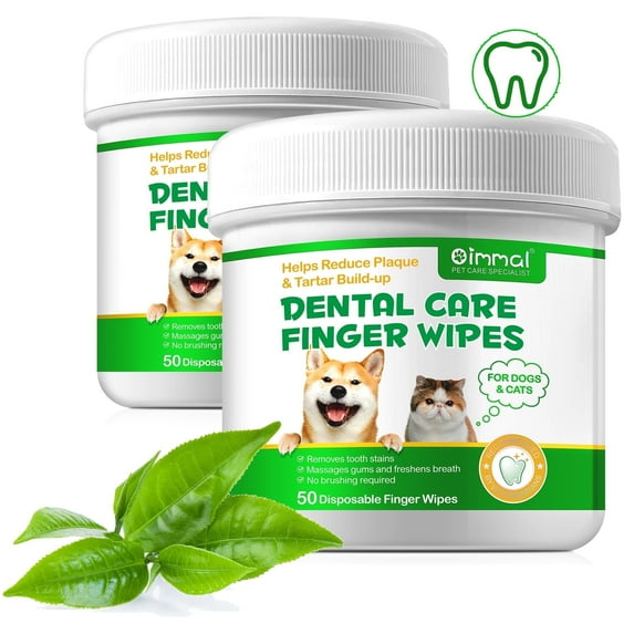 Oimmal Dental Care Finger Wipes 100 Counts, Teeth Cleaning Finger Wipes for Dogs & Cats, Reduces Plaque & Freshens Breath