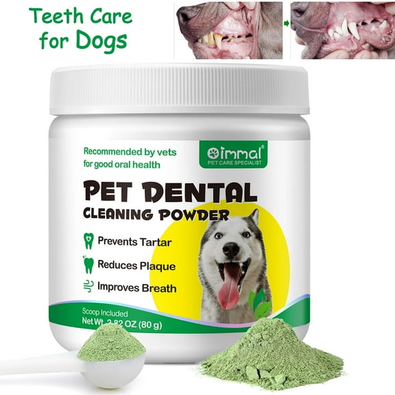 Oimmal Dental Health Powder for Dogs, Dog Oral Care Dental Care Powder with Probiotics, Dog's Teeth Cleaning, Fresh Breath, Plaque, Tartar - 80g
