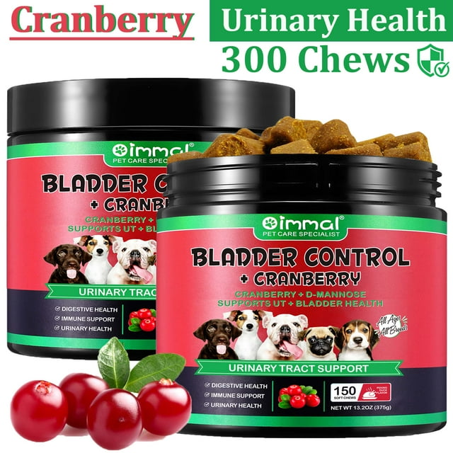 Oimmal Dog Bladder Control Cranberry Support Urinary Tract Health 300 Chews, Improve Dog Urinary