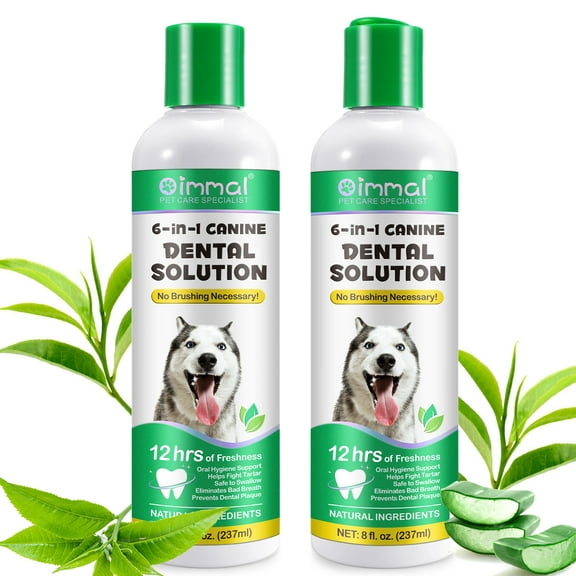 Oimmal Dog Oral Care Water Additive 8 oz.6-in-1 Canine Dental Solution, Tartar Remover - Dog Breath Freshener & Teeth Cleaning 2Pack