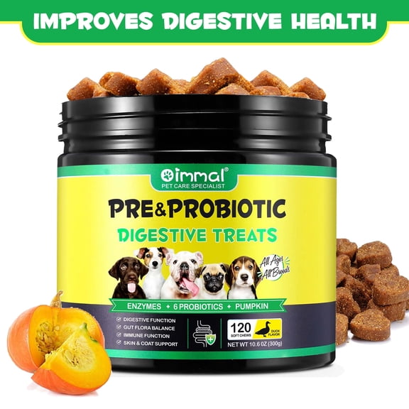 Oimmal Dog Pre & Probiotics Chews with Digestive Enzymes, Support Gut Flora & Immune Health, Reduce Dogs Diarrhea, Gas, Bad Breath - 120 Chews