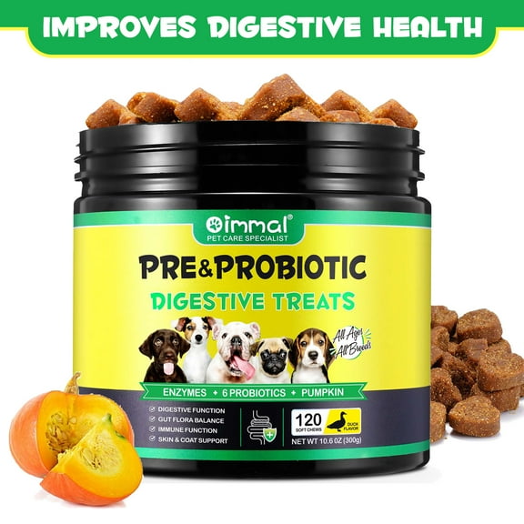 Oimmal Dog Pre & Probiotics Chews with Digestive Enzymes, Support Gut Flora & Immune Health, Reduce Dogs Diarrhea, Gas, Bad Breath - 120 Chews