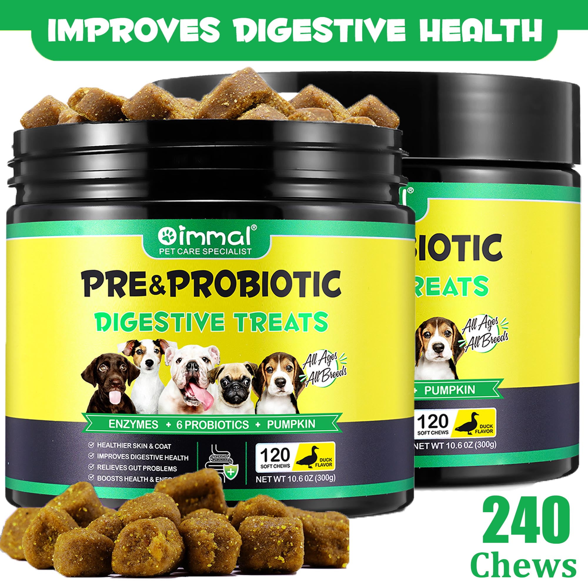 Oimmal Dog Pre and Probiotics Chews with Digestive Enzymes,for Gut