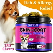 Oimmal Dog Skin and Coat Supplement Treats 150 Counts,Anti Shedding,Skin Allergy and Itch Relief,Joint Heart Health,Salmon Oil EPA & DHA Omega 3 6 Fatty Acids,For Soft & Shiny Coat