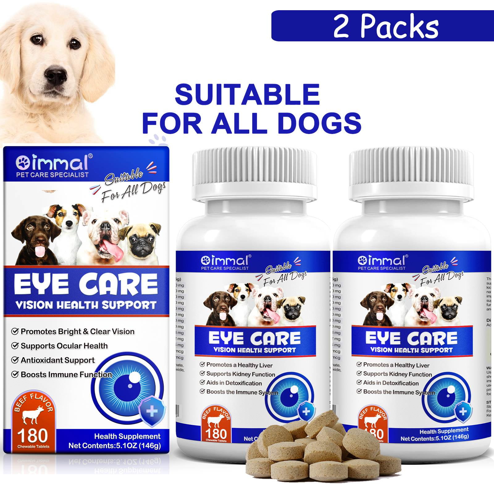 Oimmal Eye Supplements for Dogs 180 Eye Chewable Tablets for Vision
