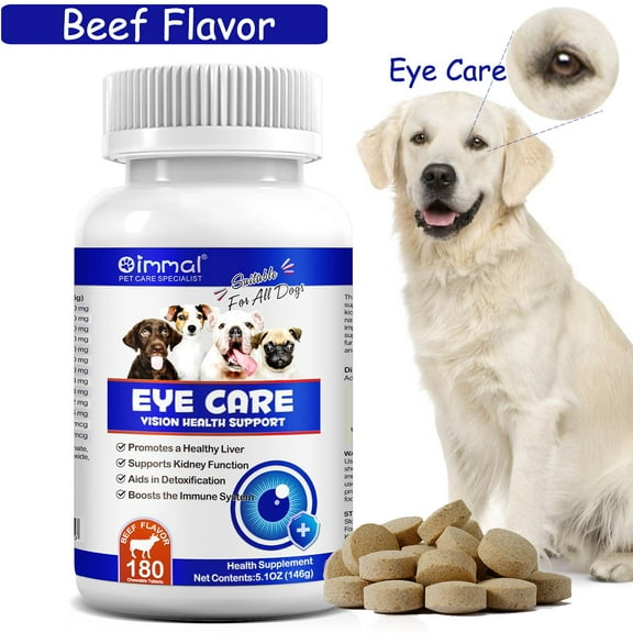 Oimmal Eye Supplements for Dogs - 180 Eye Chewable Tablets for Vision Support - Eye Vitamins for Dogs Eye Care with Lutein, Cod Liver Oil+Vitamins & Astaxanthin - Beef Flavor