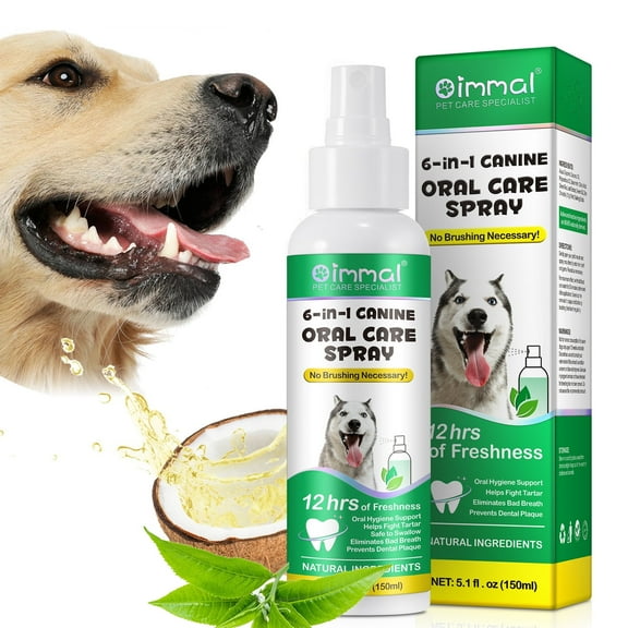 Oimmal Fresh Breath Oral Care Spray for Dogs, Mint Freshener 5.1 oz | Keep Dogs Teeth & Gums Healthy, Fights Plaque and Tartar