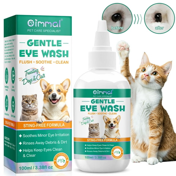 Oimmal Gentle Eye Wash for Dogs & Cats - Sting-Free Rinse to Soothe & Clean Eyes, Pet Remove Debris & Tear Stains, Antibiotic-Free 3.38 fl oz