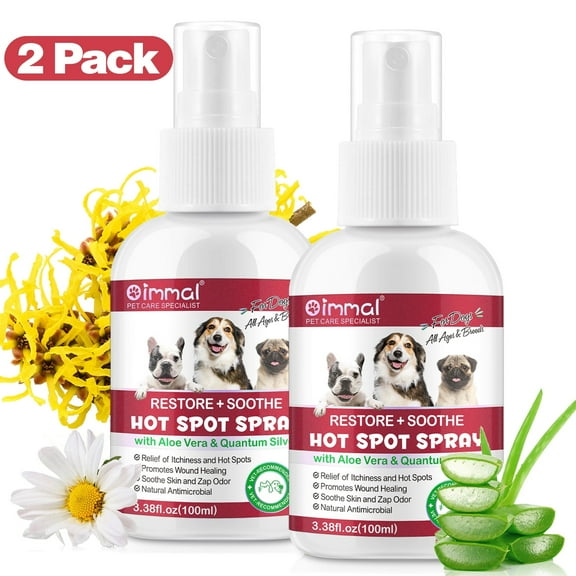 Oimmal Hot Spot Spray Vet Formula for Dogs - Natural Allergy Itch Relief Spray, 3.38oz | Aloe Vera, Chamomile & Antibacterial Formula - 2Pack