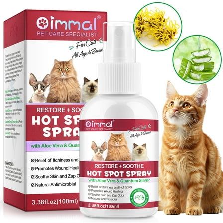 Oimmal Hot Spot Spray for Cats | Relieves Itchy Skin, Heals Wounds, Eliminates Odor | Vet-Formulated with Chamomile & Silver | 100ml