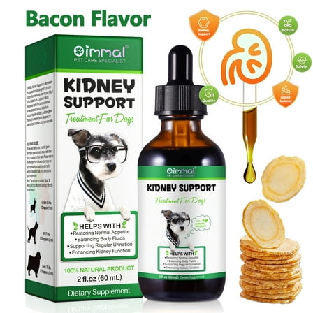 Oimmal Kidney Support for Dogs - Bacon Flavor - Liquid Supplement Supports Healthy Kidney Function in Dogs, Supports Regular Urination for Dogs - Herbal Supplement- 2 oz (60 ml)