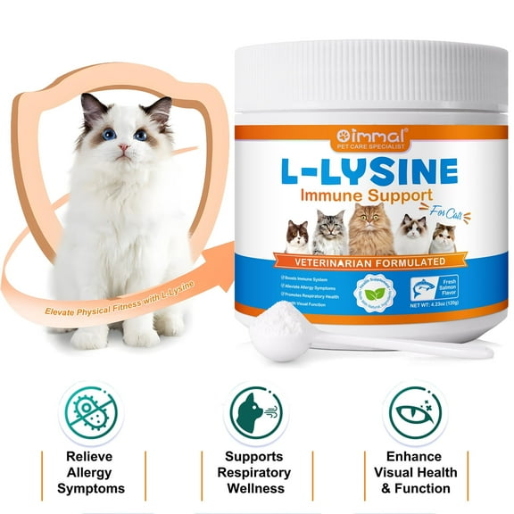 Oimmal L-Lysine Powder for Cats, Cat L-Lysine Supplement Powder for Sneezing and Runny Nose, Cat Cold, Cat Immune Support, Eye Function & Respiratory Health 120g (Salmon Flavor)