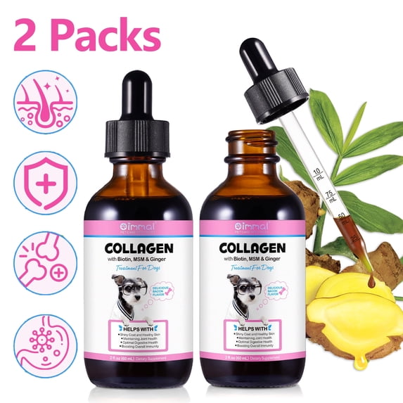 Oimmal Liquid Collagen for Dogs - Hip and Joint Support with MSM, Ginger - Boost Immunity for Dogs Coat & Digestive Healthy | Collagen Supplement for Dogs 4 fl oz - Bacon Flavor