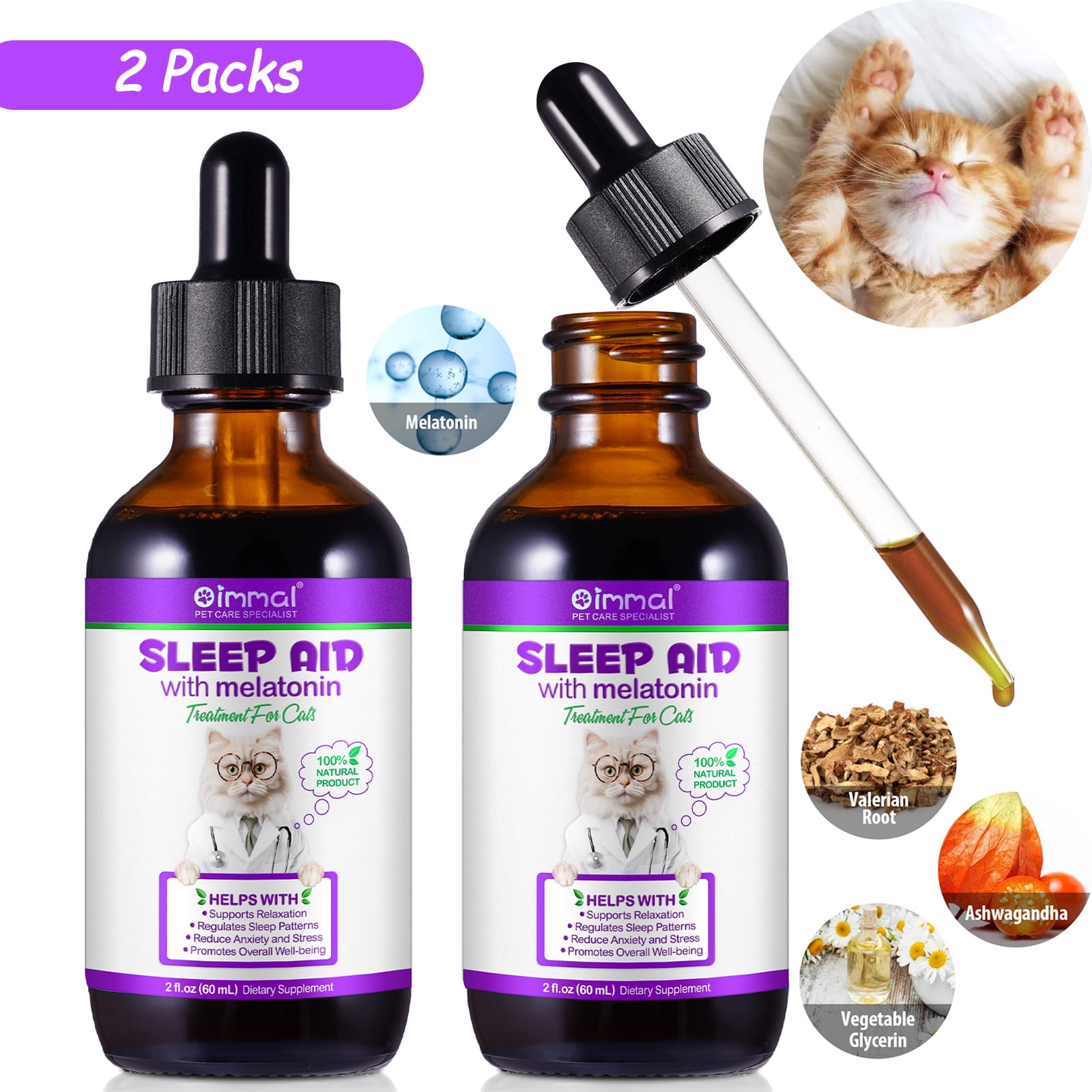 Oimmal Liquid Melatonin for Cats, Cat Sleep Aid Drops for Cats, Cat ...