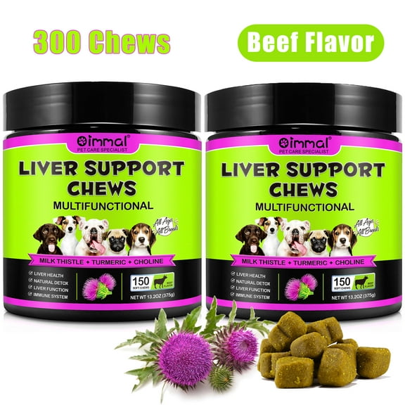 Oimmal Liver Supplement for Dog , 300 Chews - Liver Support for Dogs, with Milk Thistle Extract, Turmeric Curcumin, Choline for Dog Liver Function -Beef Flavor