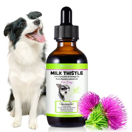 Oimmal Liver Support Supplement for Dogs -  Milk Thistle Drops with Curcumin and Omega-3s Salmon Oil- Dogs Liver Protection & Defence - 2 fl oz