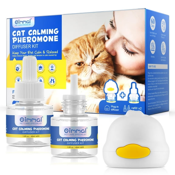 Oimmal Multi-Cat Calming Pheromone Diffuser for House-Cats, 60 Day Starter Kit (96 mL), 2in1 Plug-In Diffuser & 3.2fl.oz