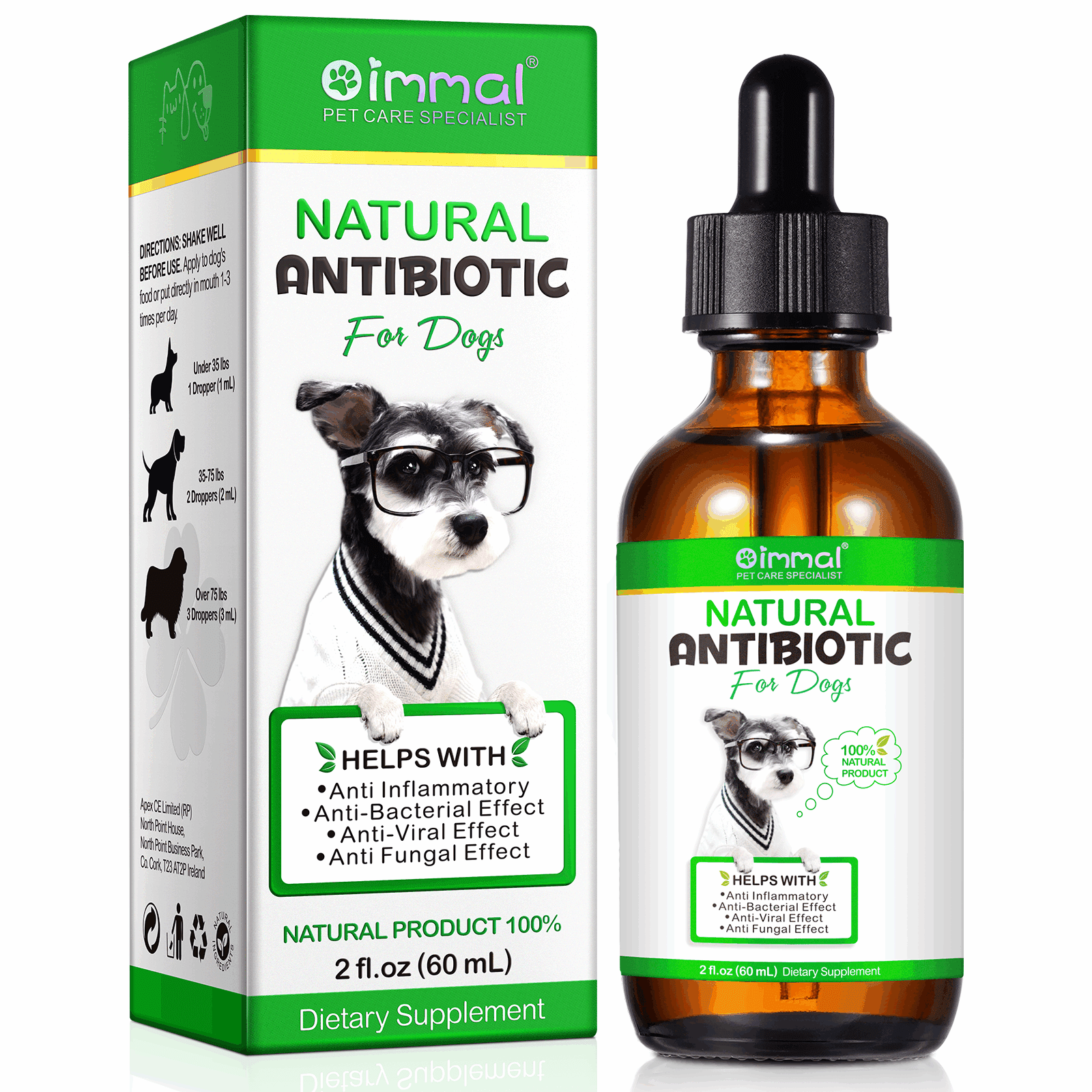 Oimmal Natural Antibiotic Drops for Dogs, Anti Inflammatory Bacterial