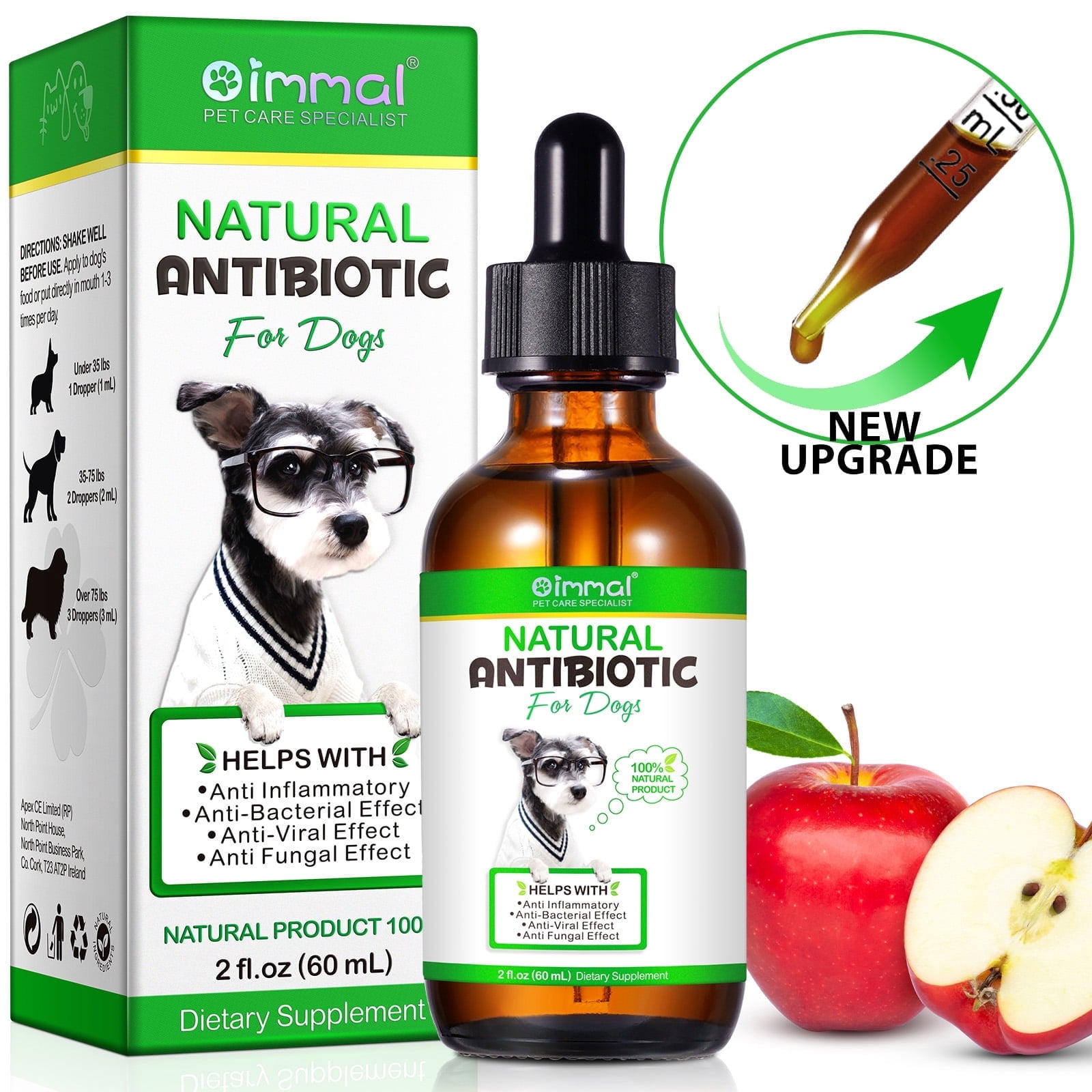 Oimmal Natural Antibiotic for Dogs, Dietary Supplement with Apple Cider Vinegar, Supports Overall Wellness & Comfort, 2 fl oz (60 ml)