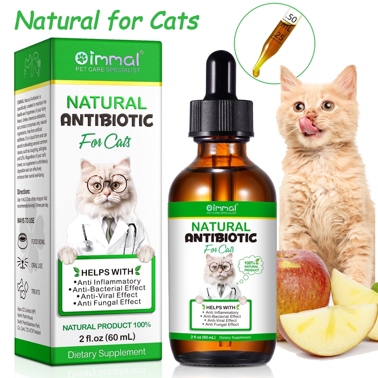 Oimmal Natural Antibiotics for Cats, Liquid Dietary Supplement for Inflammation, 2 fl oz