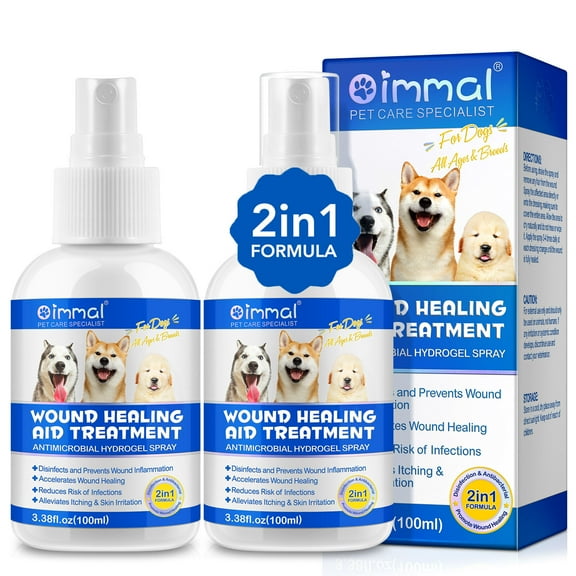 Oimmal  2 in 1 Wound Spray Dog Wounds and Skin Care for Dogs & Cats, Protects Cuts and Scratches,Wound Spray for Pets- Healing Aid & Skin Repair for Dogs and Reduce Pain 2PCS